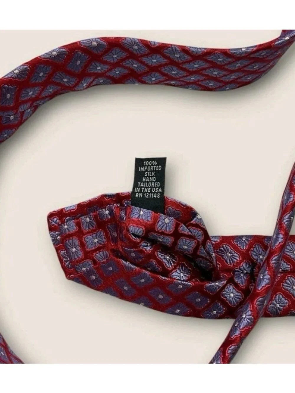 IKE BEHAR Silk Tie USA Changing Red Blue Geometric W:3.5